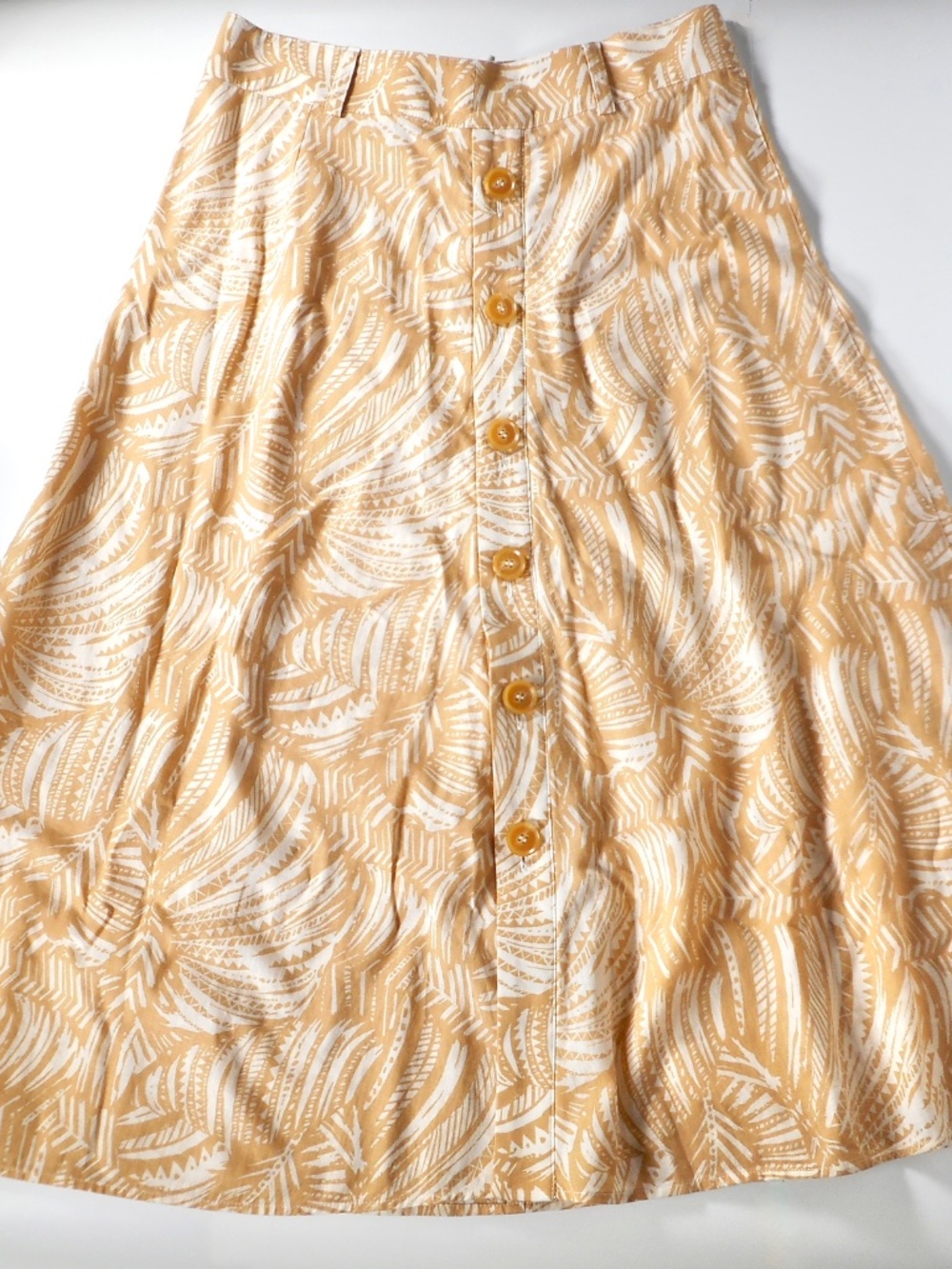 Caroll Paris Butterscotch Button 28 Cotton Linen Skirt Leaf Natural Fibers Retro